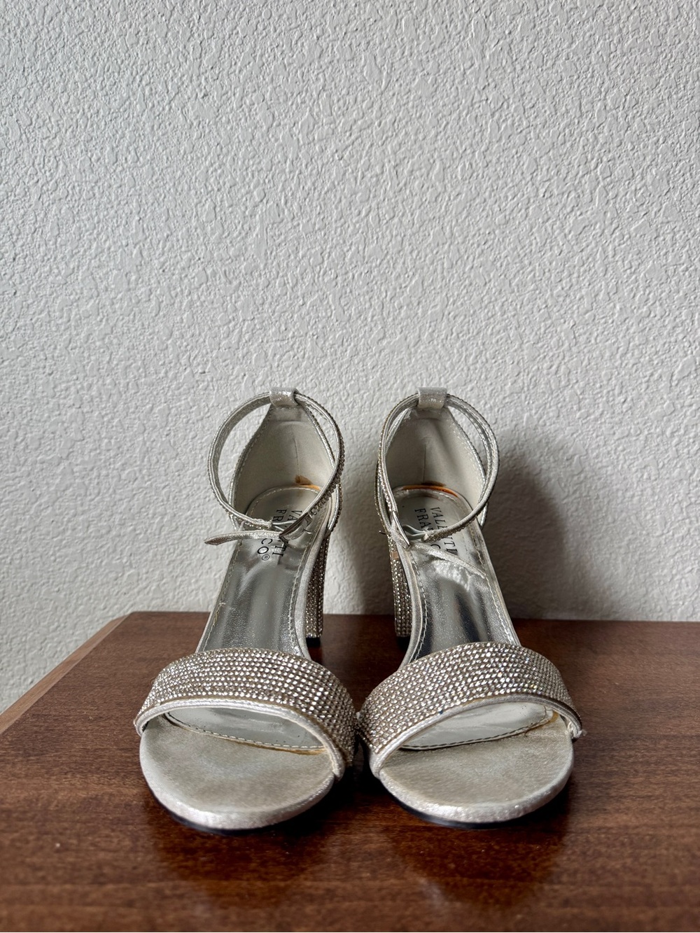 Women's Silver Rhinestone Ankle-Strap Heels